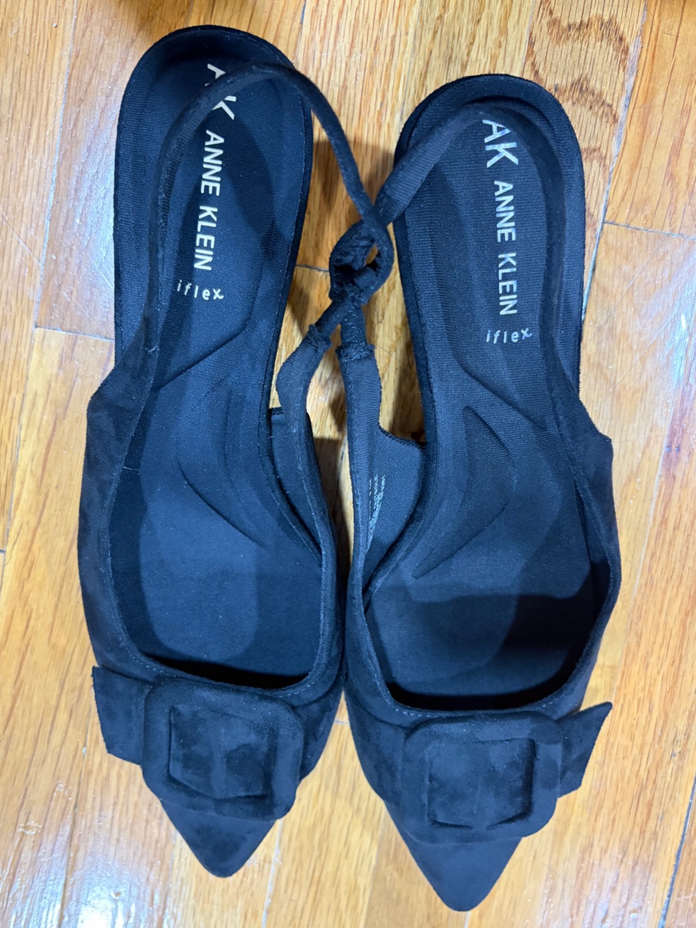 Anne Klein Black Suede Slingback Mules with Buckle
